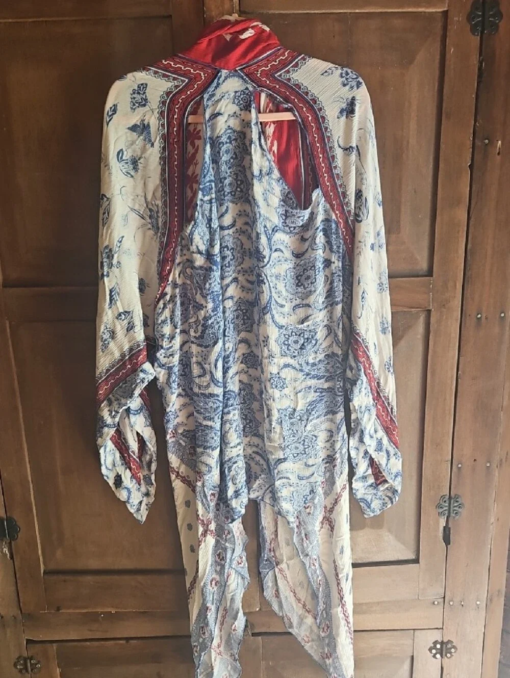 Free People Red & Blue Paisley Draped Kimono